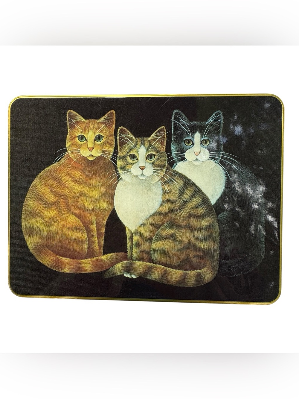 Vintage 1995 Stephen Lawrence Co Cat Trio Storage Tin Tabby Tuxedo Cats